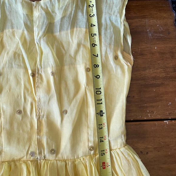 Vintage 50s Party Dress Dance Prom Yellow Satin Chiffon Fit Flare Size XS s - Picture 7 of 11